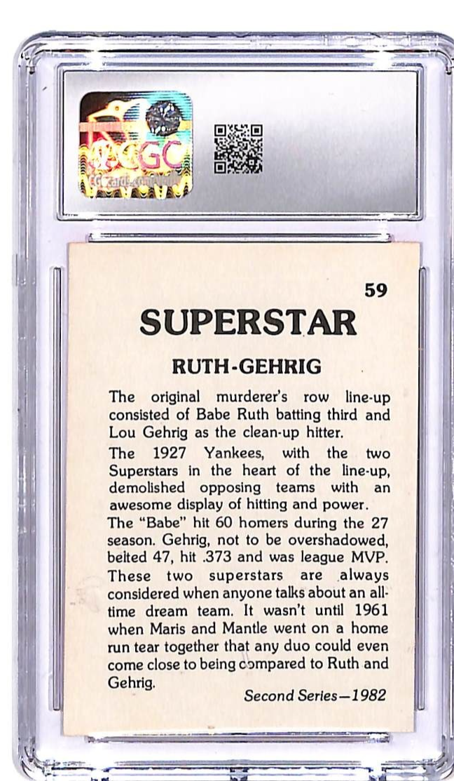 1982 TCMA Superstars Second Series Babe Ruth Lou Gehrig #59 CGC 7 Yankees