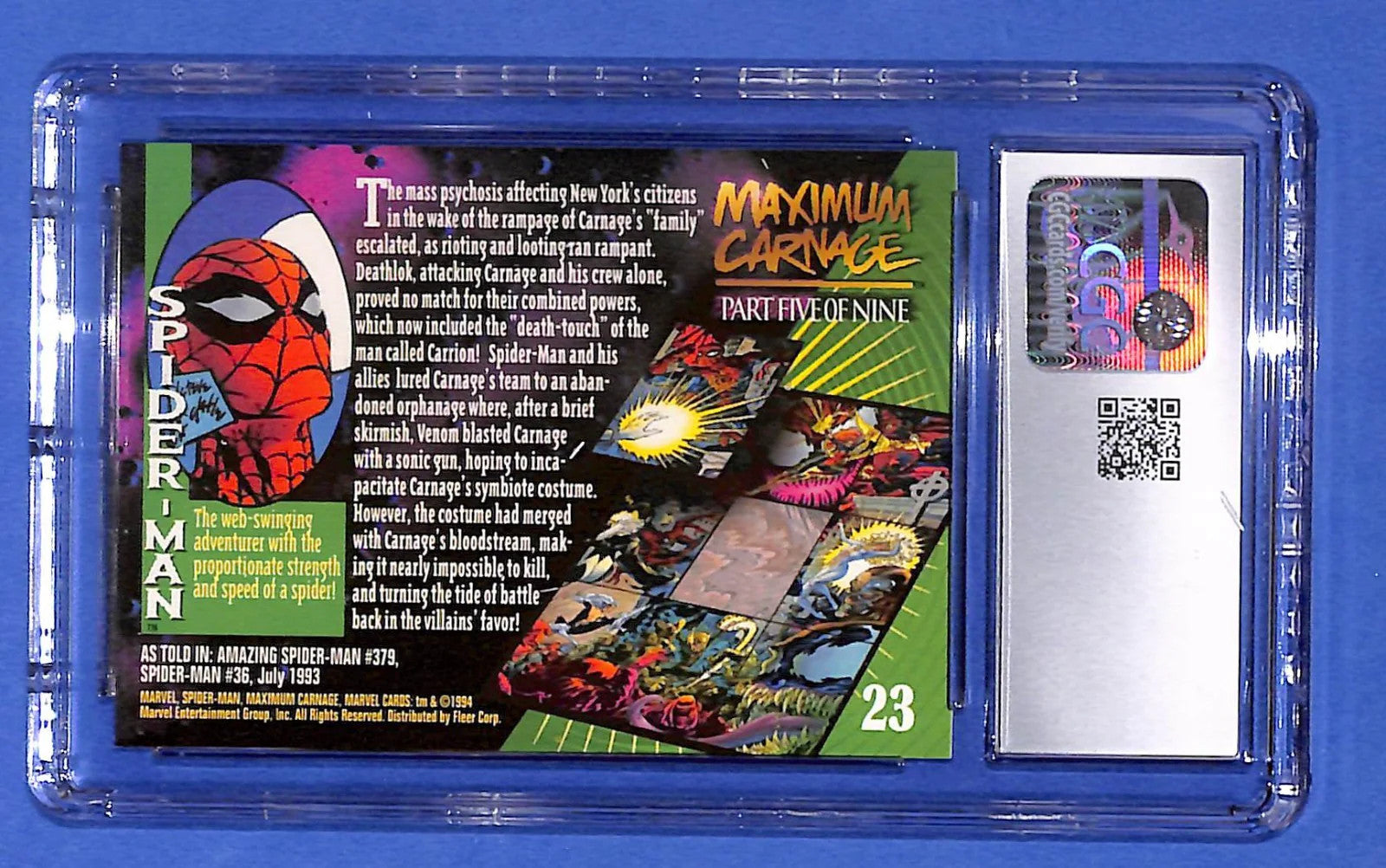 Spider-Man - 1994 Fleer Marvel Universe Series V #23 CGC 10 Maximum Carnage