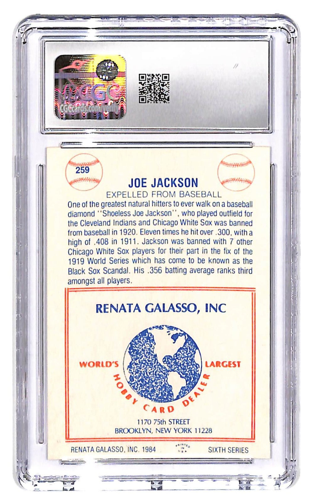 1984 Joe Jackson TCMA Renata Galasso #259 CGC Near Mint Plus 7.5