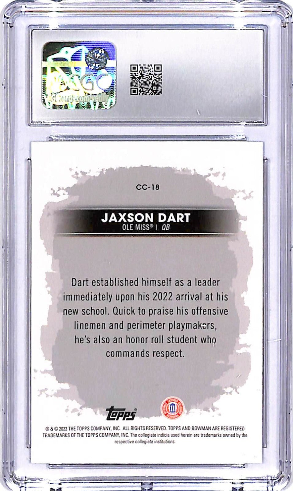 2022 Bowmans Best University Jaxson Dart Campus Captains Rookie RC #18 CGC 10