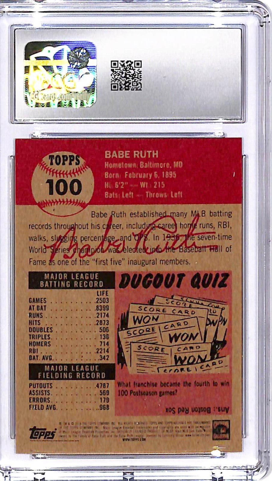 2018 Topps Living Set - Babe Ruth #100 CGC 9