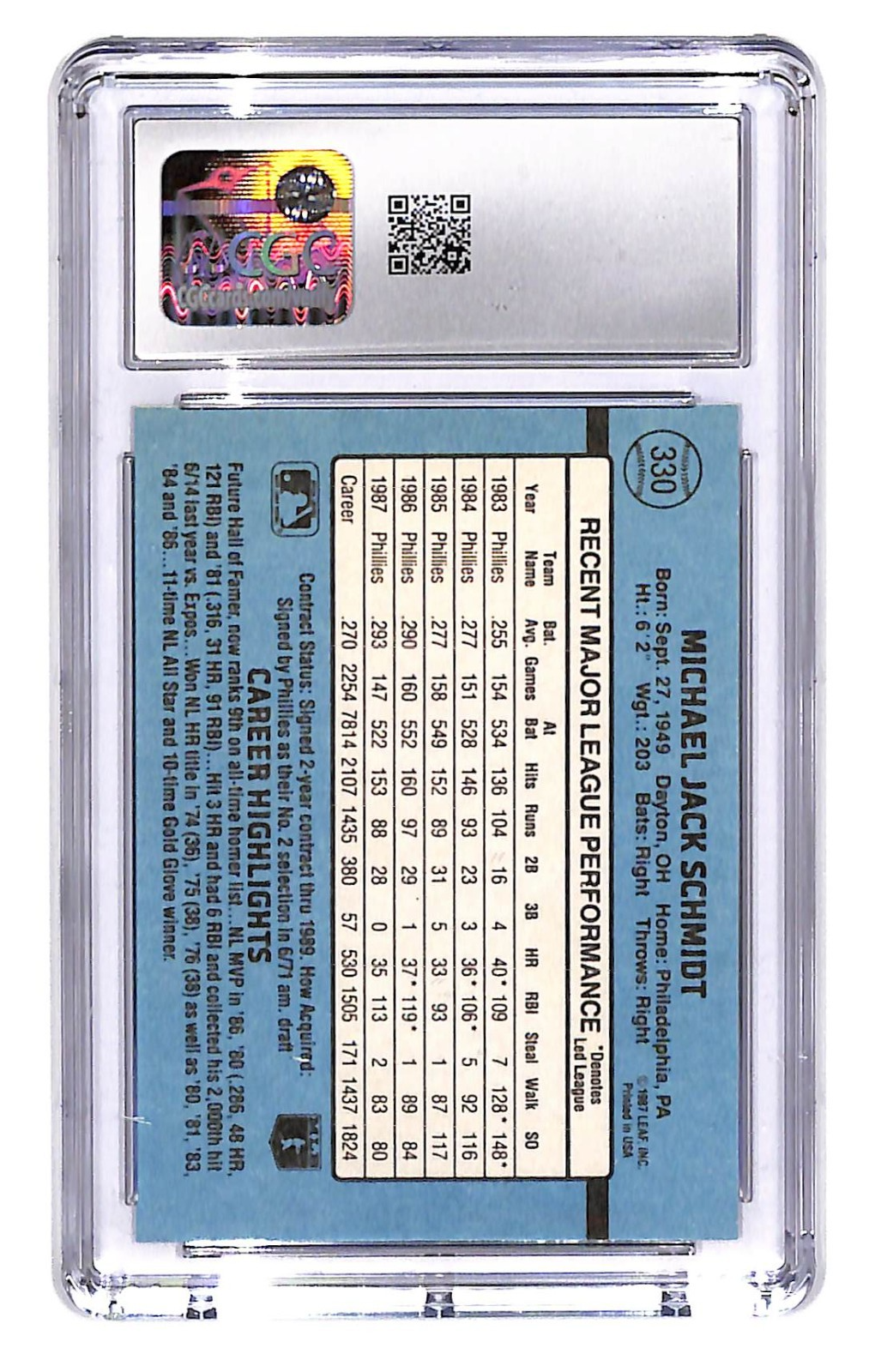 1988 Mike Schmidt Donruss - #330 CGC Mint Plus 9.5