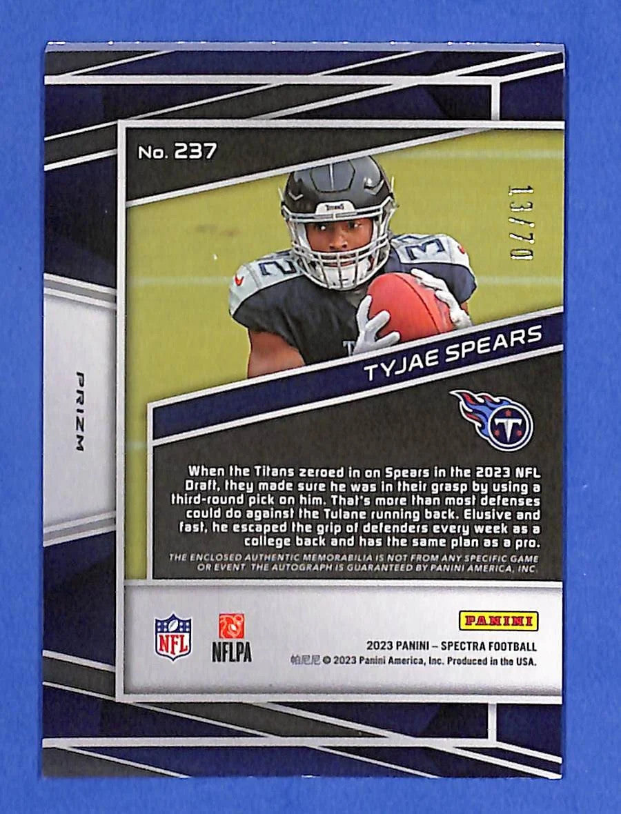2023 Panini Spectra Radiant Rookie Patch Signatures Tyjae Spears #RAD-TSP #/70