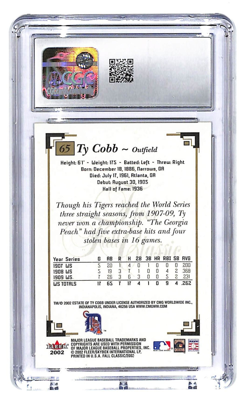 2002 Ty Cobb Fleer Fall Classic #65 CGC Mint Plus 9.5