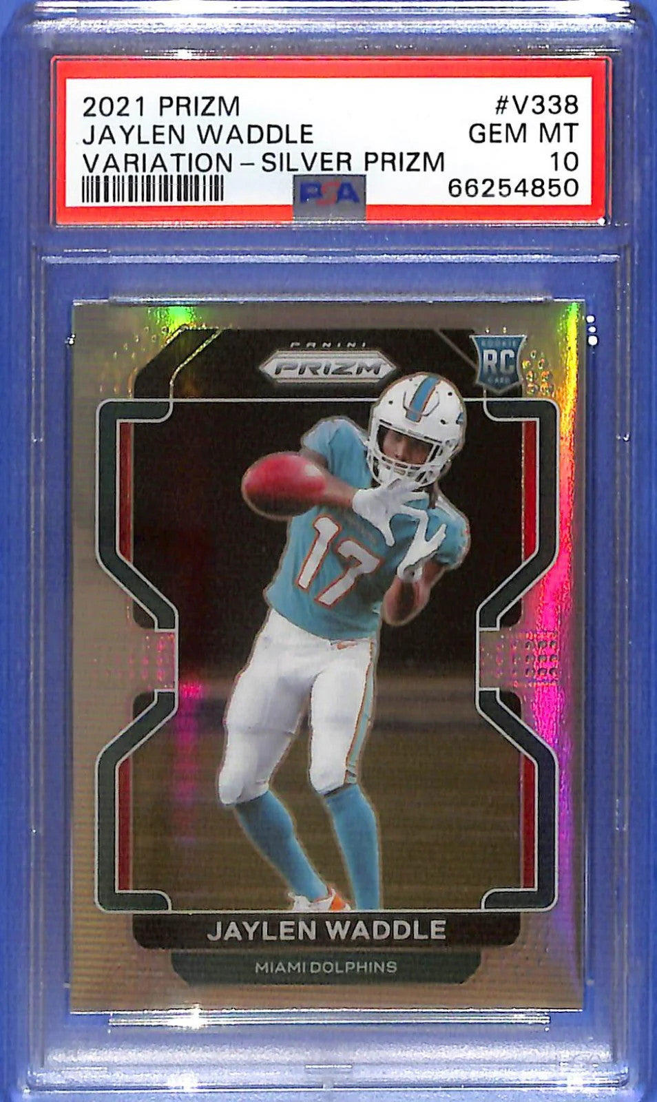 2021 Prizm Jaylen Waddle Rookie RC Variation Silver PSA 10 Dolphins V338