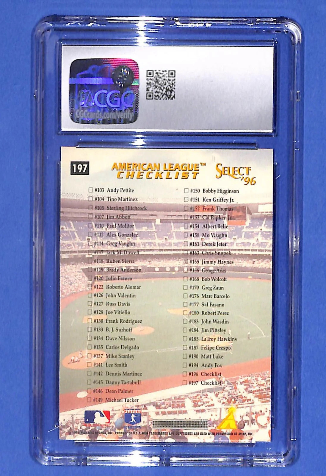 1996 Select - Checklist Ken Griffey Jr #197 CGC 10 Gem Mint HOF Seattle Mariners