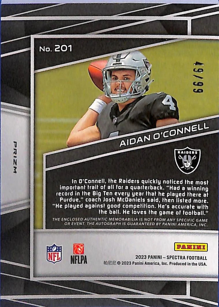 2023 Spectra Aidan O'Connell Auto Autograph Rookie RC Patch /99 Raiders