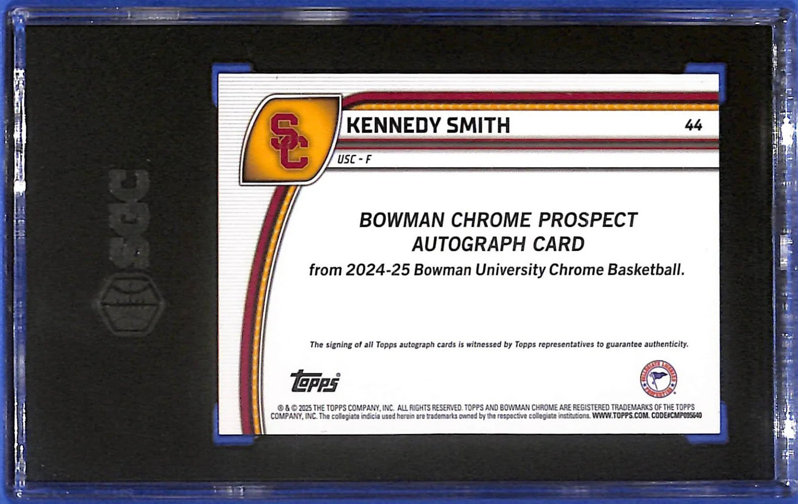 2024-25 Bowman University Chrome Kennedy Smith Auto Blue Reptilian #/150 SGC 10