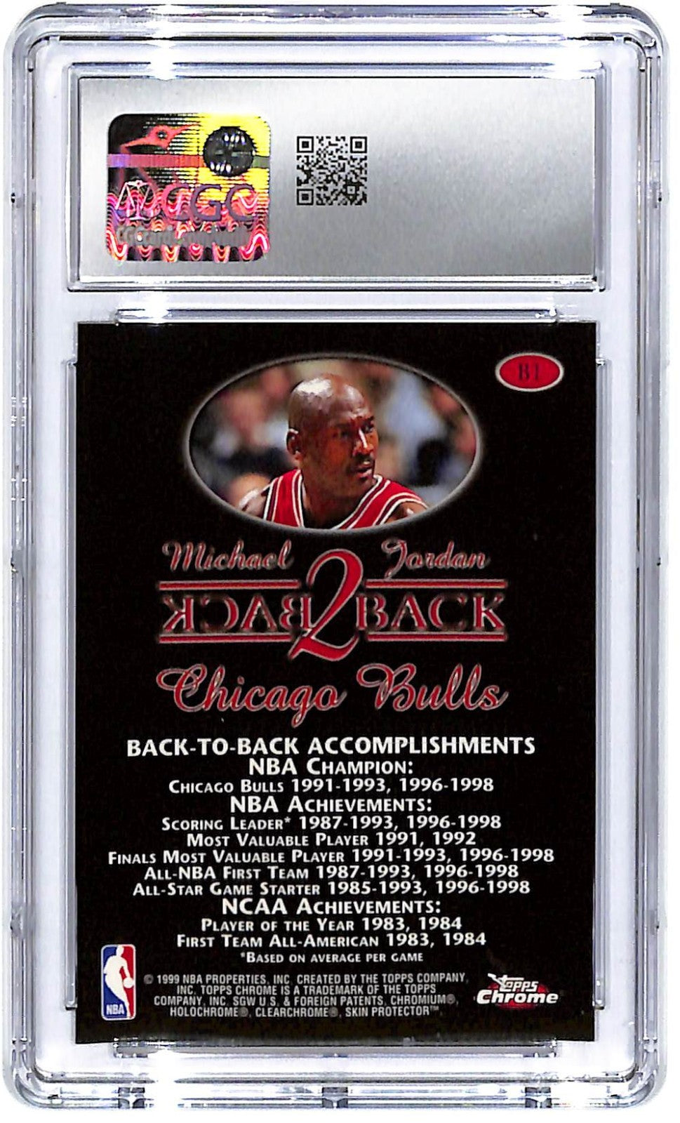 1998-99 Michael Jordan Topps Chrome Back 2 Back #B1 CGC Mint Plus 9.5