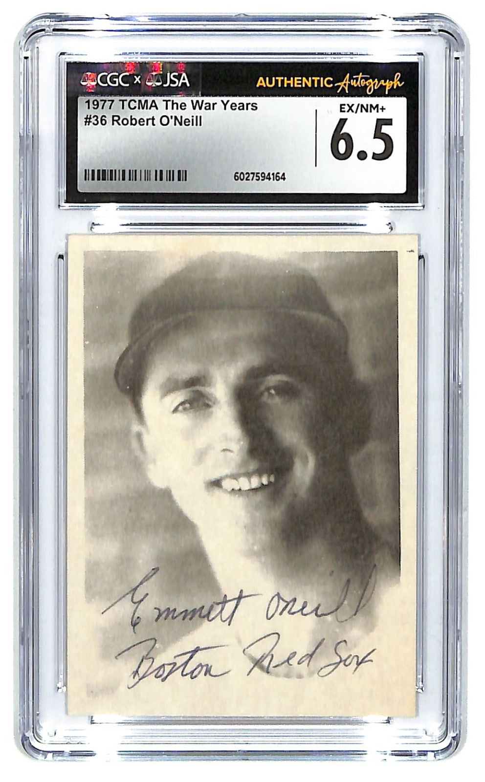 1977 TCMA Emmett O'Neill The War Years #36 Auto CGC 6.5 - JSA Authentic Auto