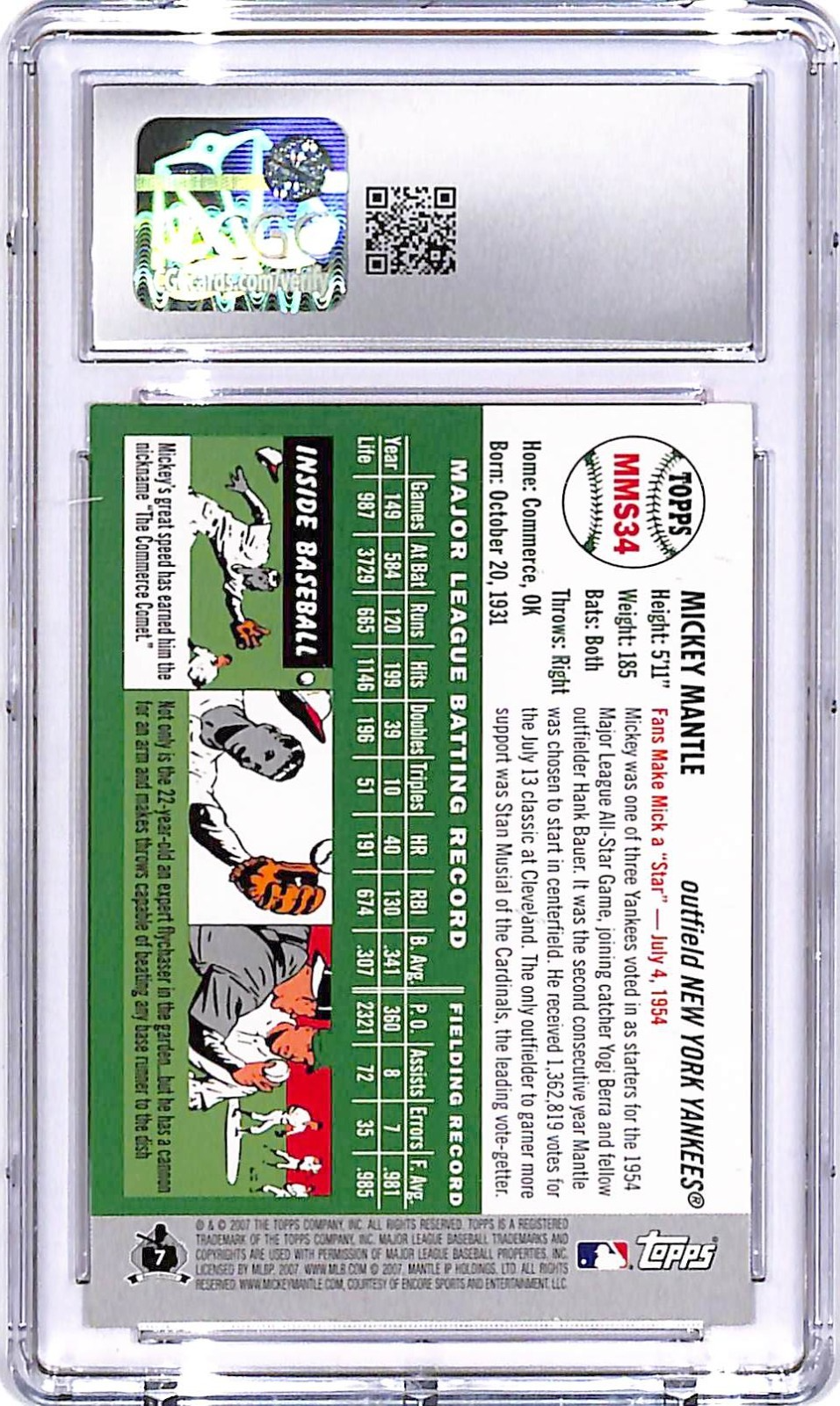 2007 Topps Mickey Mantle Story MMS34 CGC 9 Yankees