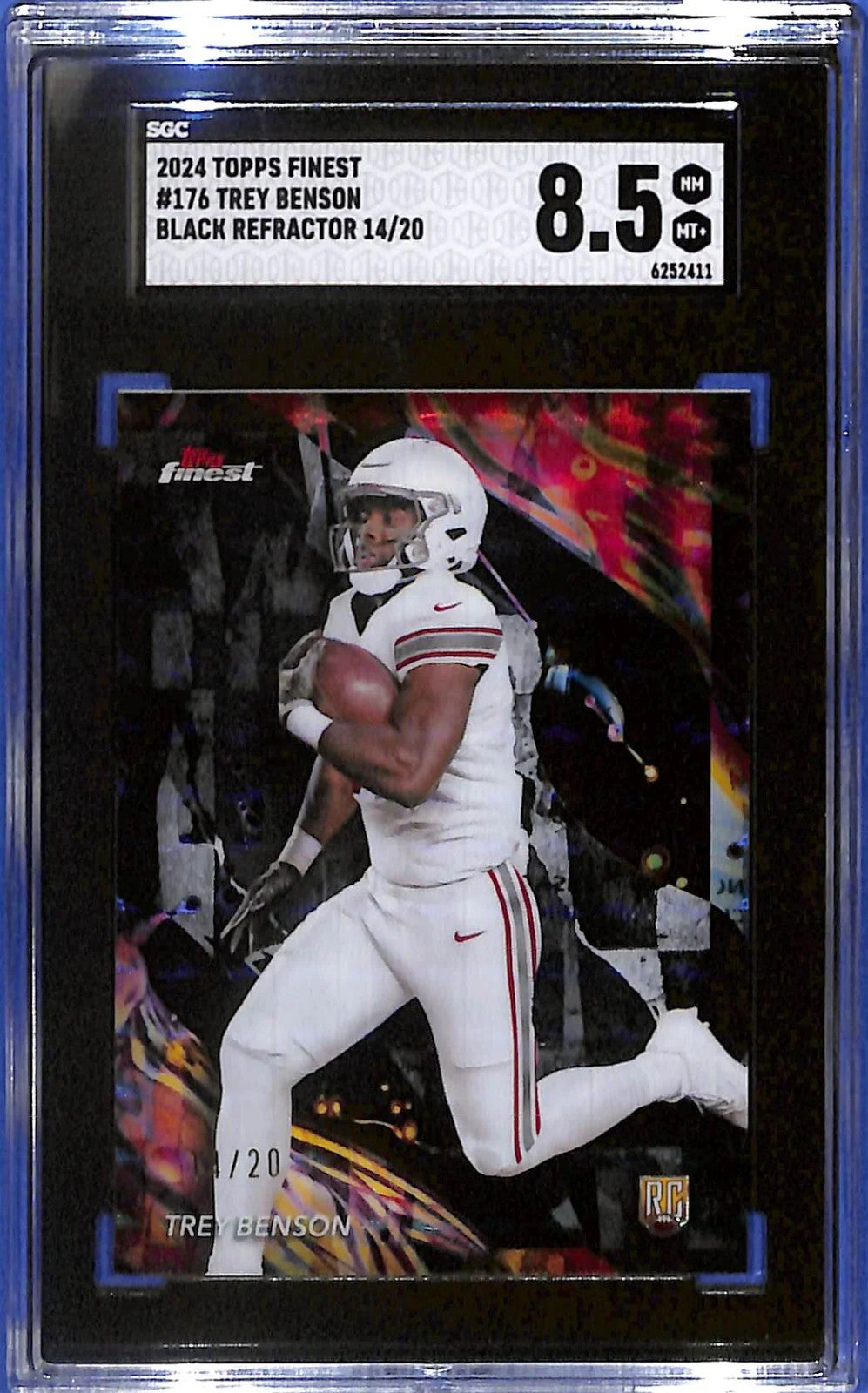 2024 Trey Benson Topps Finest #176 Black Refractor #14/20 (RC) SGC 8.5