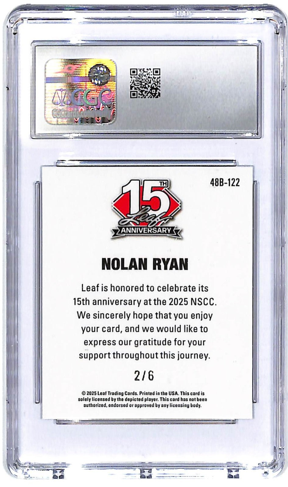 2025 Nolan Ryan Leaf 15th anniversary '48 Green Shimmer - 48B-122 #2/6 CGC 9