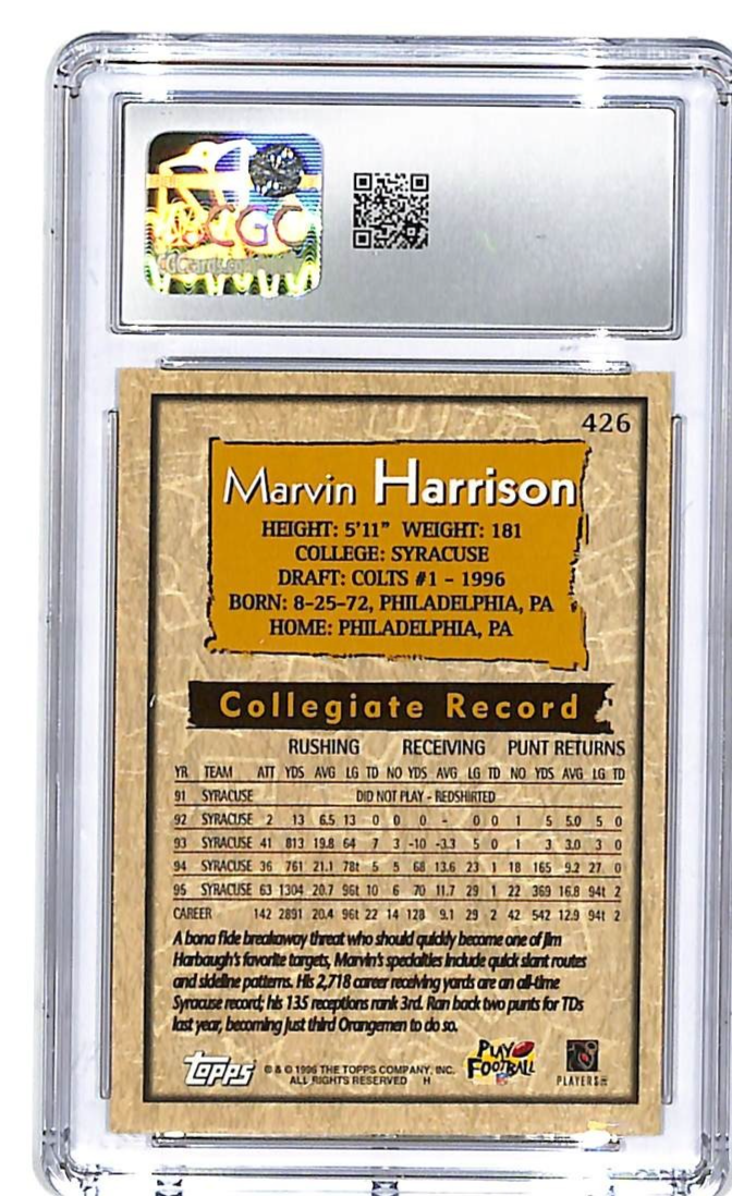 1996 Topps Marvin Harrison Rookie RC #426 CGC 10 Colts