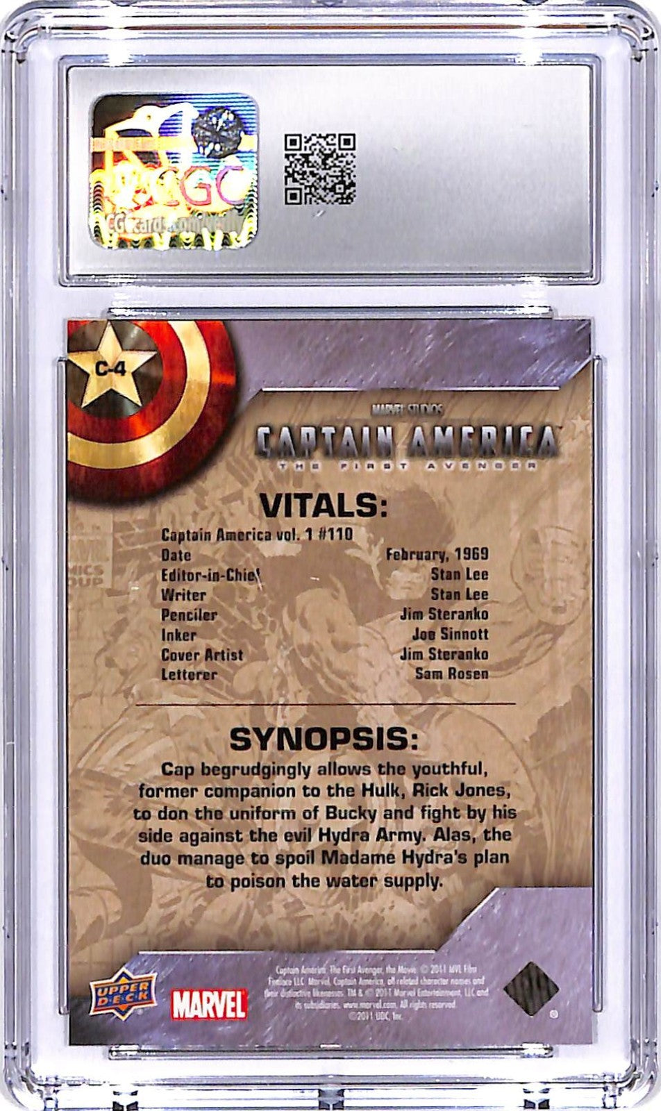 2011 Upper Deck Captain America The First Avenger Comic Covers CGC 9.5 #4