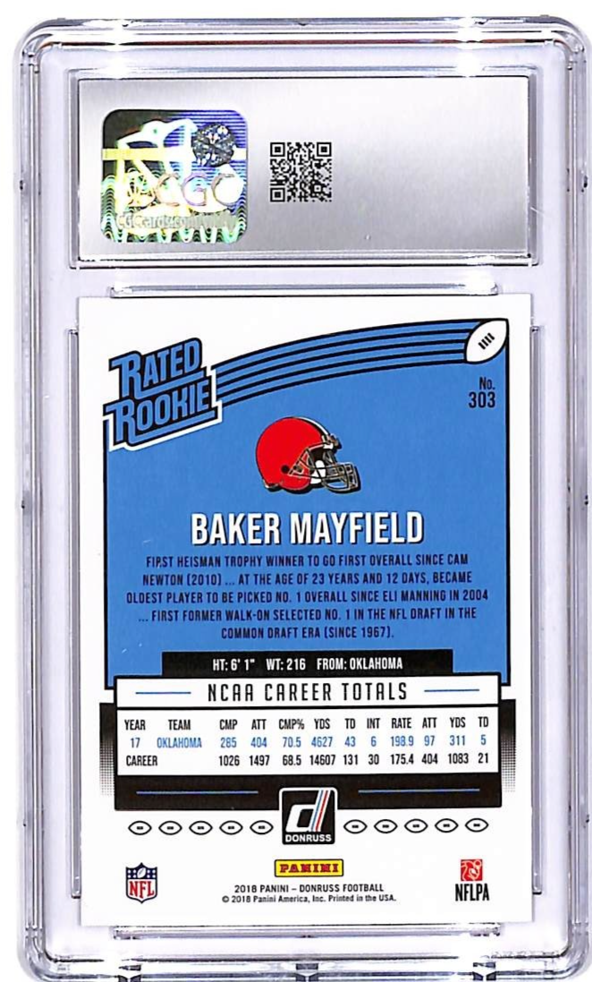 2018 Donruss Baker Mayfield Rated Rookie RC #303 CGC 10 Browns