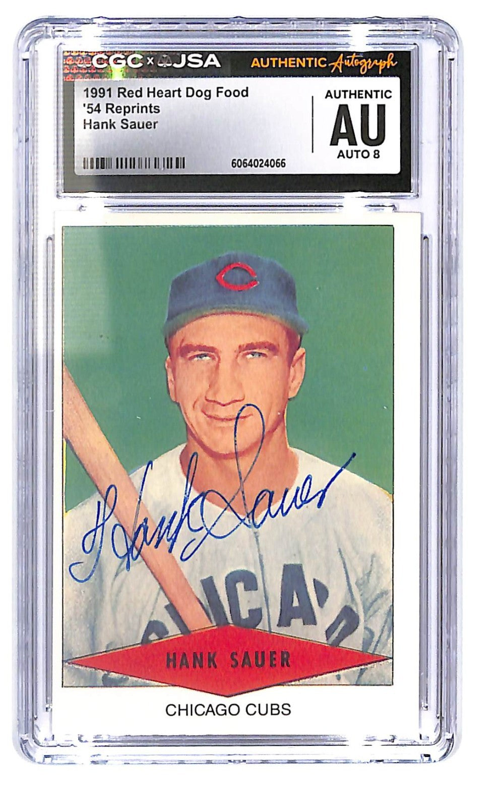1991 Hank Sauer Red Heart Dog Food '54 Reprint Autograph CGA Authentic Auto 8