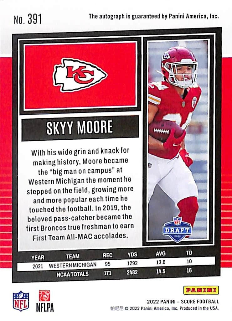 2022 Panini Score Football - Sky Moore RC AUTO KANSAS CITY CHIEFS