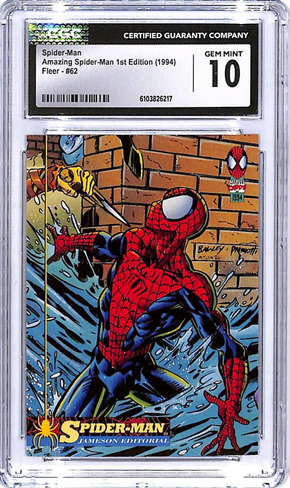 1994 Fleer Marvel Amazing Spider-Man 1st Edition Spider-Man #62 CGC 10