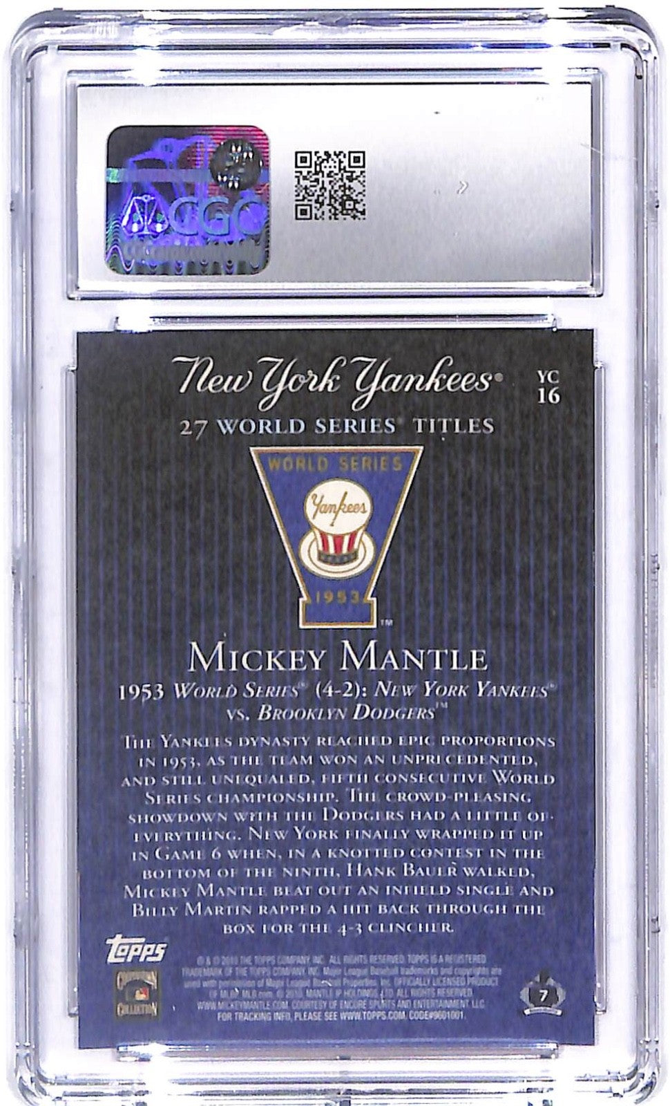 2010 Mickey Mantle #YC16 Yankees 27 W.S. Titles CGC 10