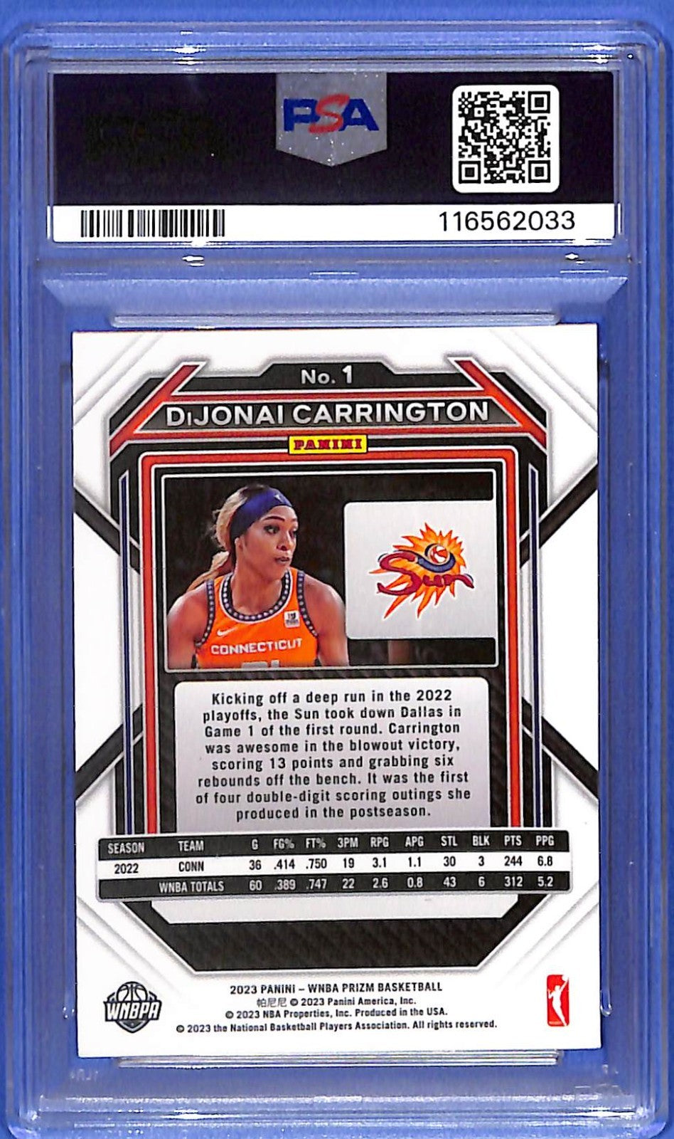2023 Panini Prizm WNBA Signed DiJonai Carrington #1 PSA/DNA Certified Auto 10