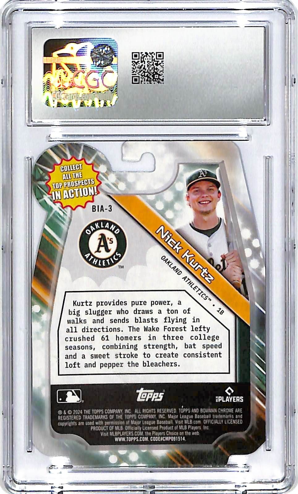 2024 Bowman Draft Chrome Nick Kurtz in Action Mini Diamond Refractor CGC 10 /150