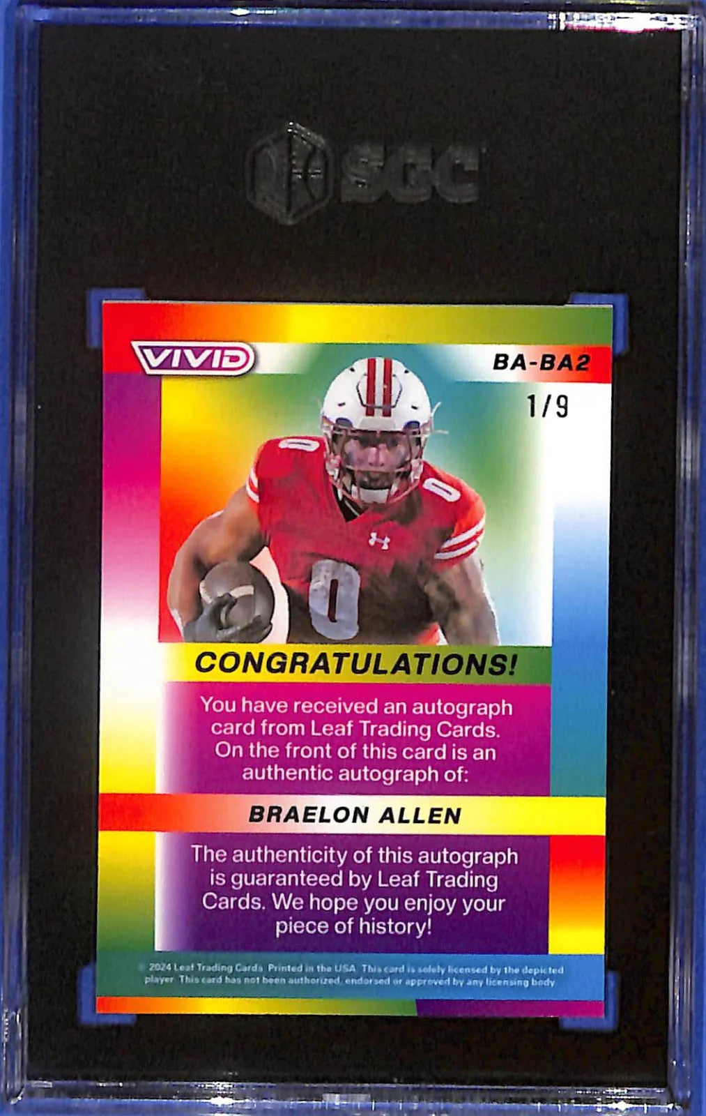 2024 Leaf Vivid Braelon Allen Auto BA-BA2 #1/9 Gray Mojo (RC AU) SGC 8 NM-MT
