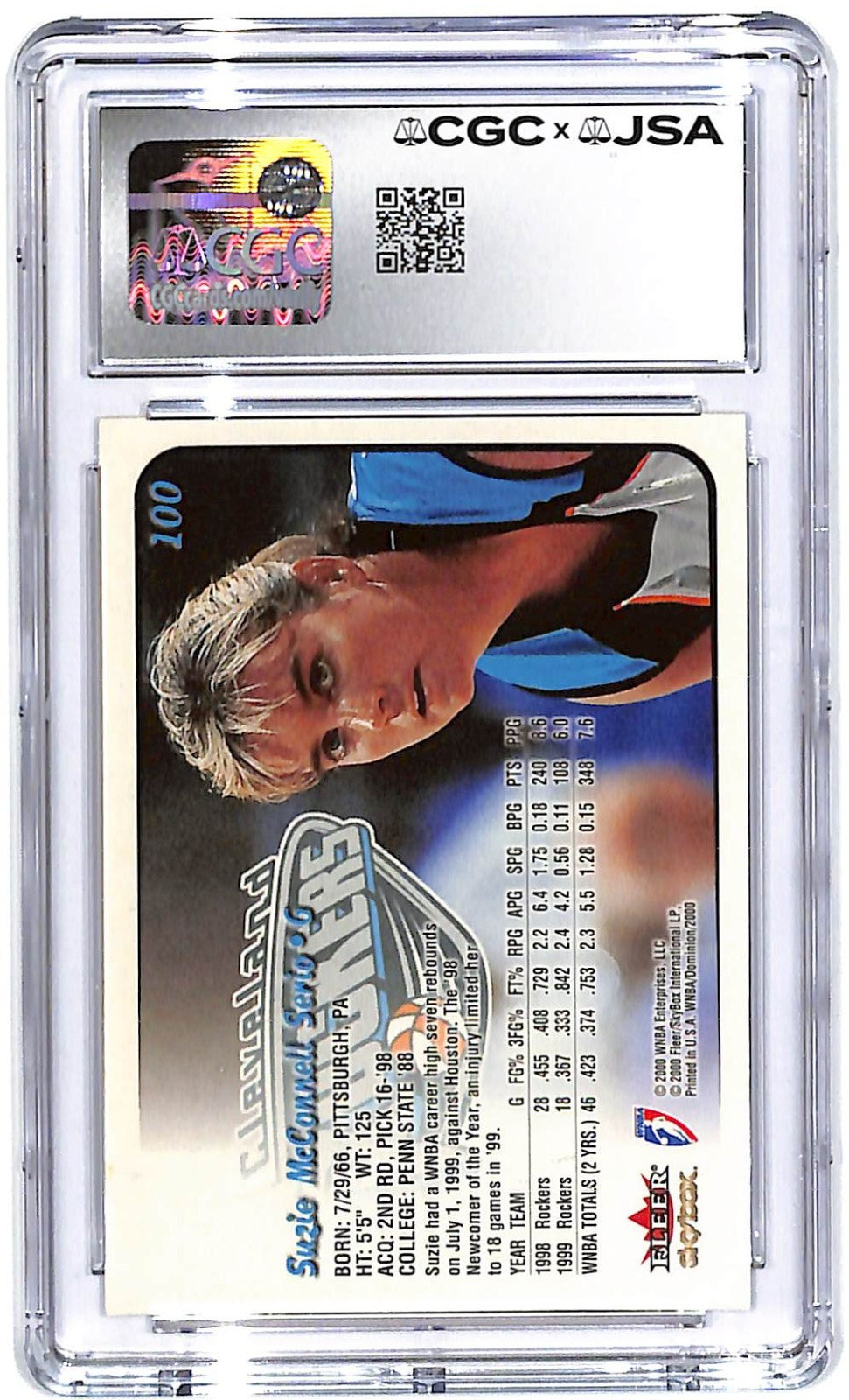 2001 Suzie McConnell-Serio Skybox Dominion AUTO #100 CGC - JSA Authentic Auto 8
