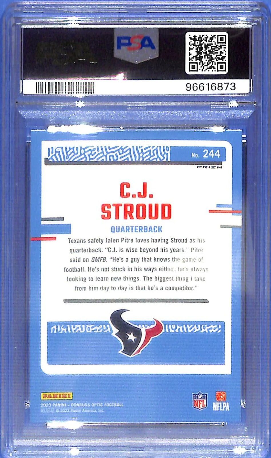 2023 Donruss Optic CJ Stroud Rated Rookie RC Holo PSA 10 #244 Houston Texans