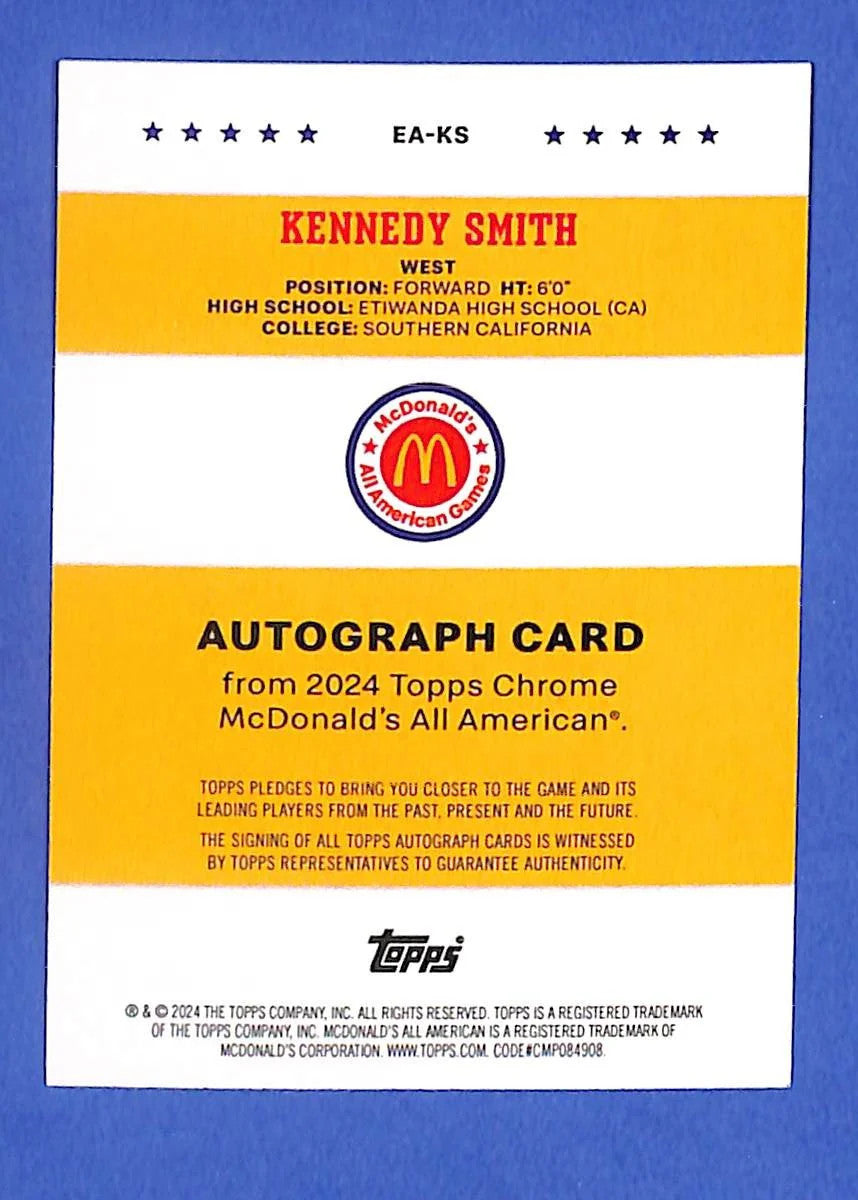2024 Topps Chrome Mcdonald's All American Kennedy Smith Auto (RC AU)