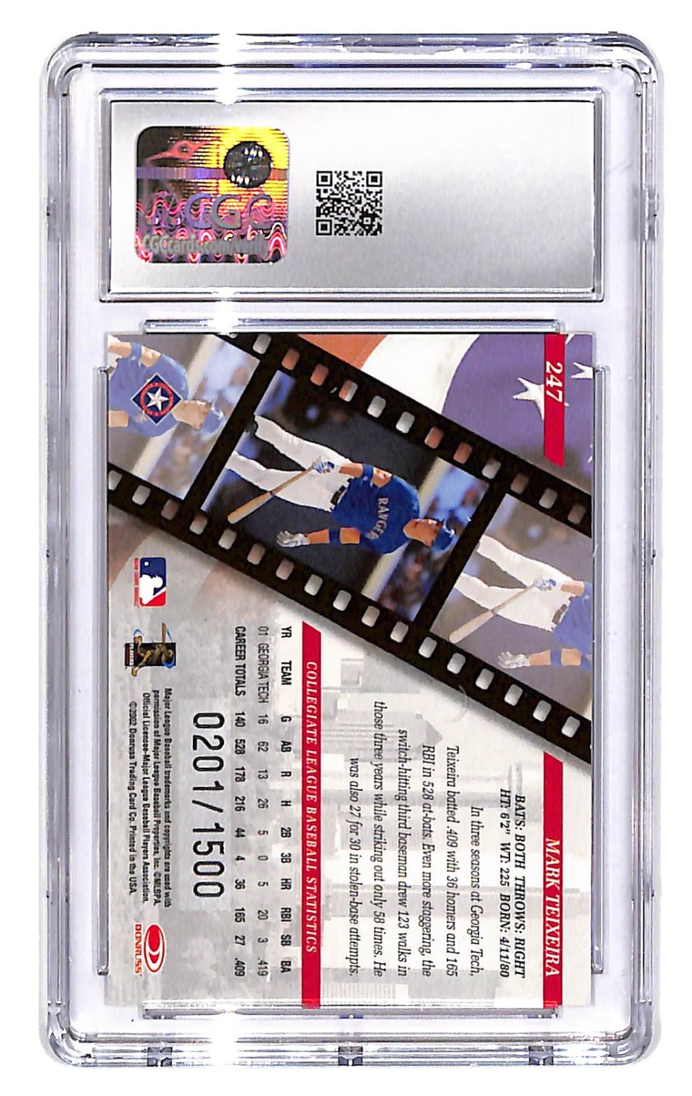 2002 Mark Teixeira Donruss Studio - Rookie  #201 /1500 CGC Mint 9