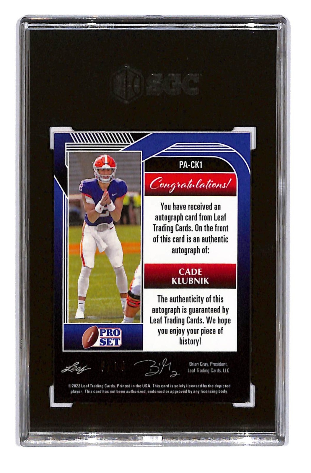 2022 Leaf Pro Set Metal Cade Klubnik Rookie Auto #6/10 Orange SGC 10/8.5 Auto