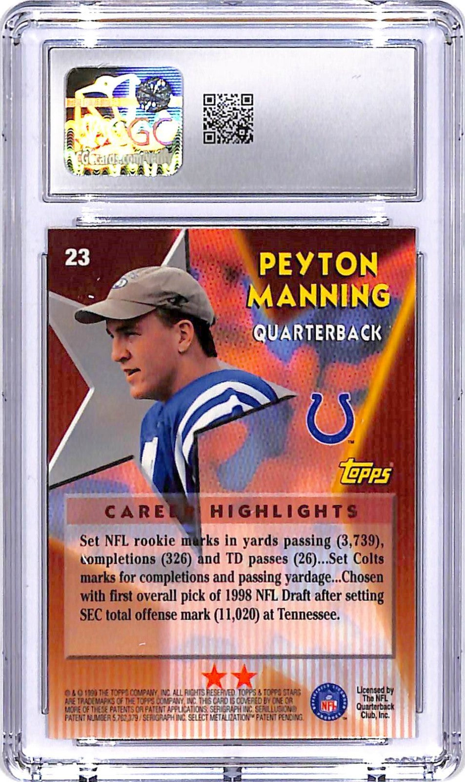 1999 Topps Stars Peyton Manning Two Star #23 CGC 9.5 Colts