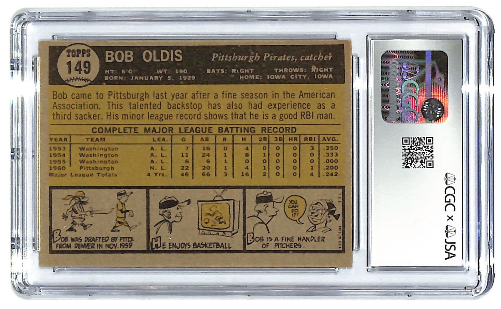 1961 Bob Oldis Topps - #149 Autograph CGC Excellent 5.5 - JSA Authentic Auto