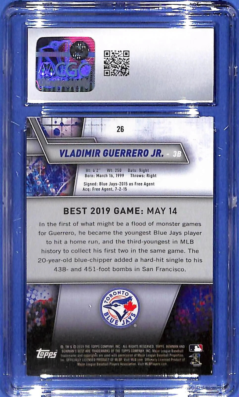 2019 Bowman's Best - Vladimir Guerrero Jr. #26 (RC) CGC 10 Gem Mint Blue Jays