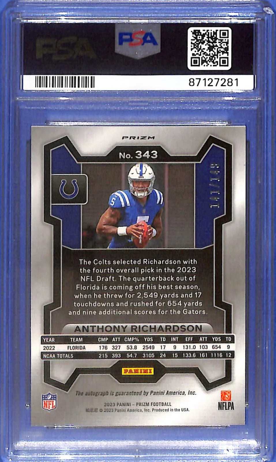 2023 Prizm Anthony Richardson Auto Autograph Rookie RC Red Wave PSA 9 /149 Colts