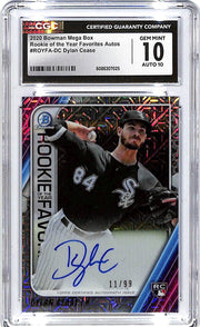 2020 Bowman Chrome Mega Box Dylan Cease Rookie of the Year Favorites Auto CGC 10