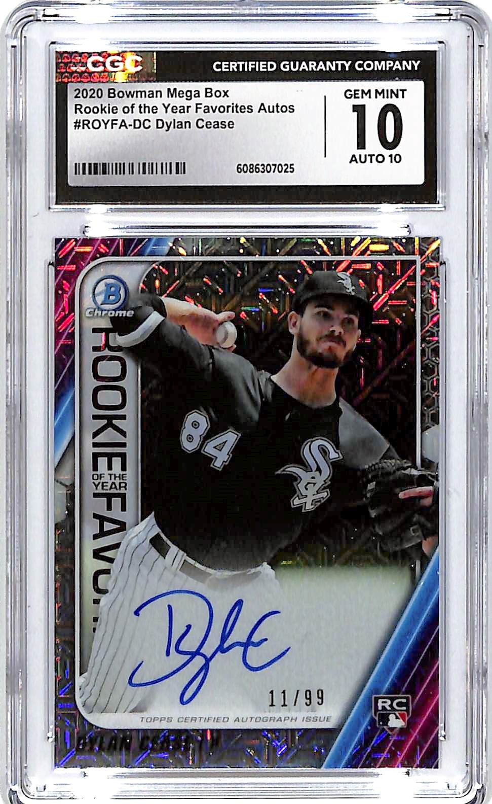 2020 Bowman Chrome Mega Box Dylan Cease Rookie of the Year Favorites Auto CGC 10