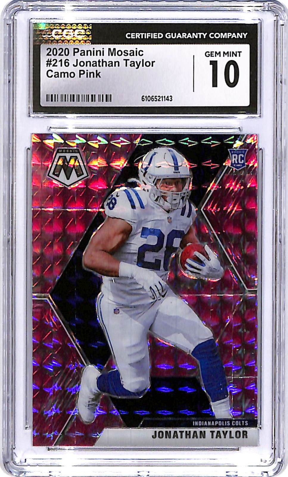 2020 Mosaic Jonathan Taylor Rookie RC Camo Pink #216 CGC 10 Colts