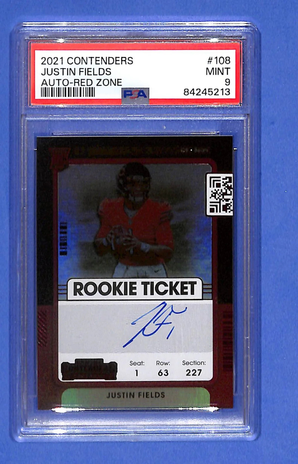 2021 Panini Contenders Rookie Ticket RPS Justin Fields Auto-Red Zone #108 PSA 9