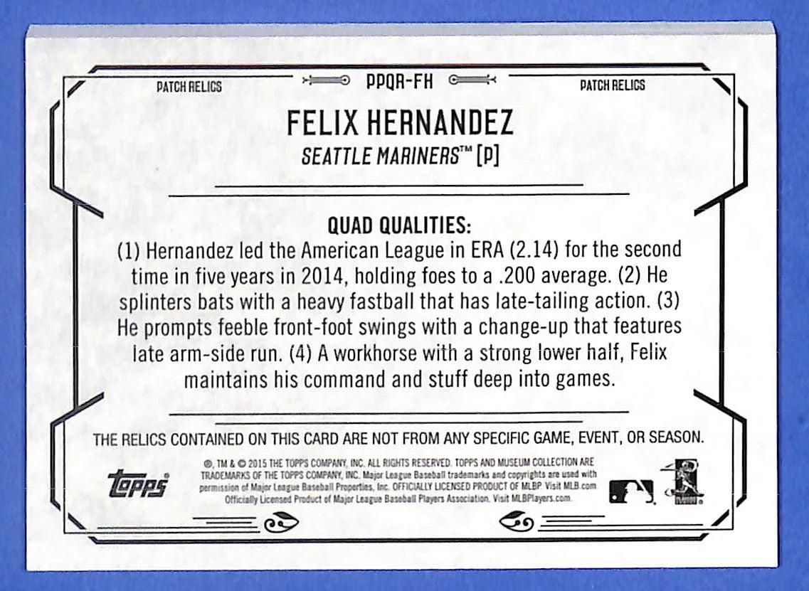2015 Felix Hernandez Topps Museum Collection Quad Relic PPQR-FH #92/99