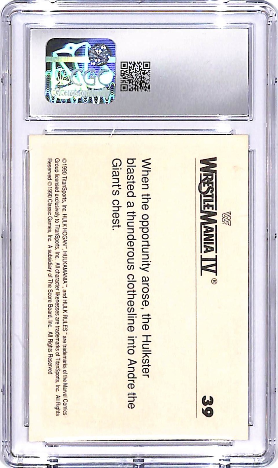 1990 Classic WWF Hulk Hogan Andre The Giant History of Wrestlemania CGC 9