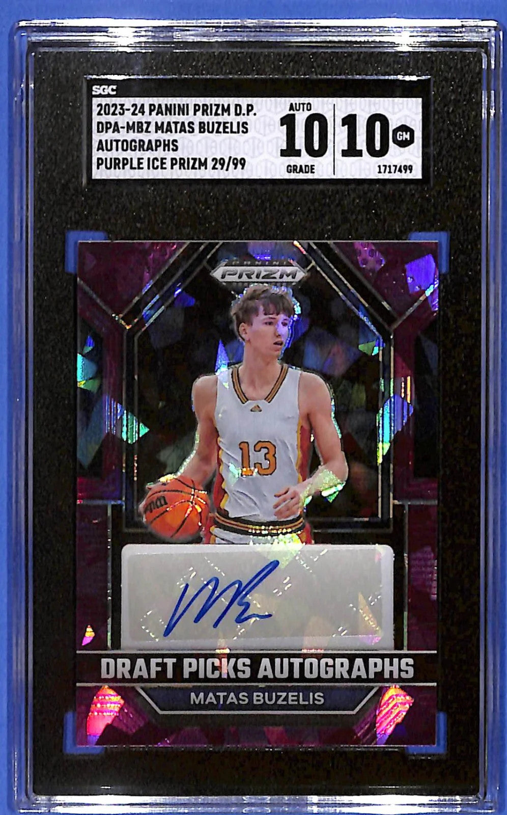 2022/23 Panini Prizm Draft Picks Matas Buzelis Auto Purple Ice Prizm #/99 SGC 10