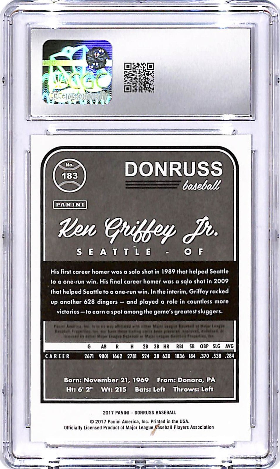 2017 Donruss Ken Griffey Jr #183 CGC 10 Mariners