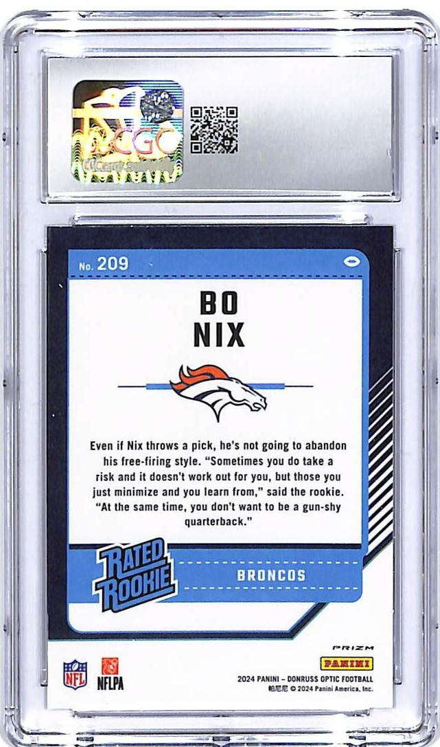 2024 Donruss Optic Bo Nix Rated Rookie RC Purple Shock #209 CGC 10 Broncos