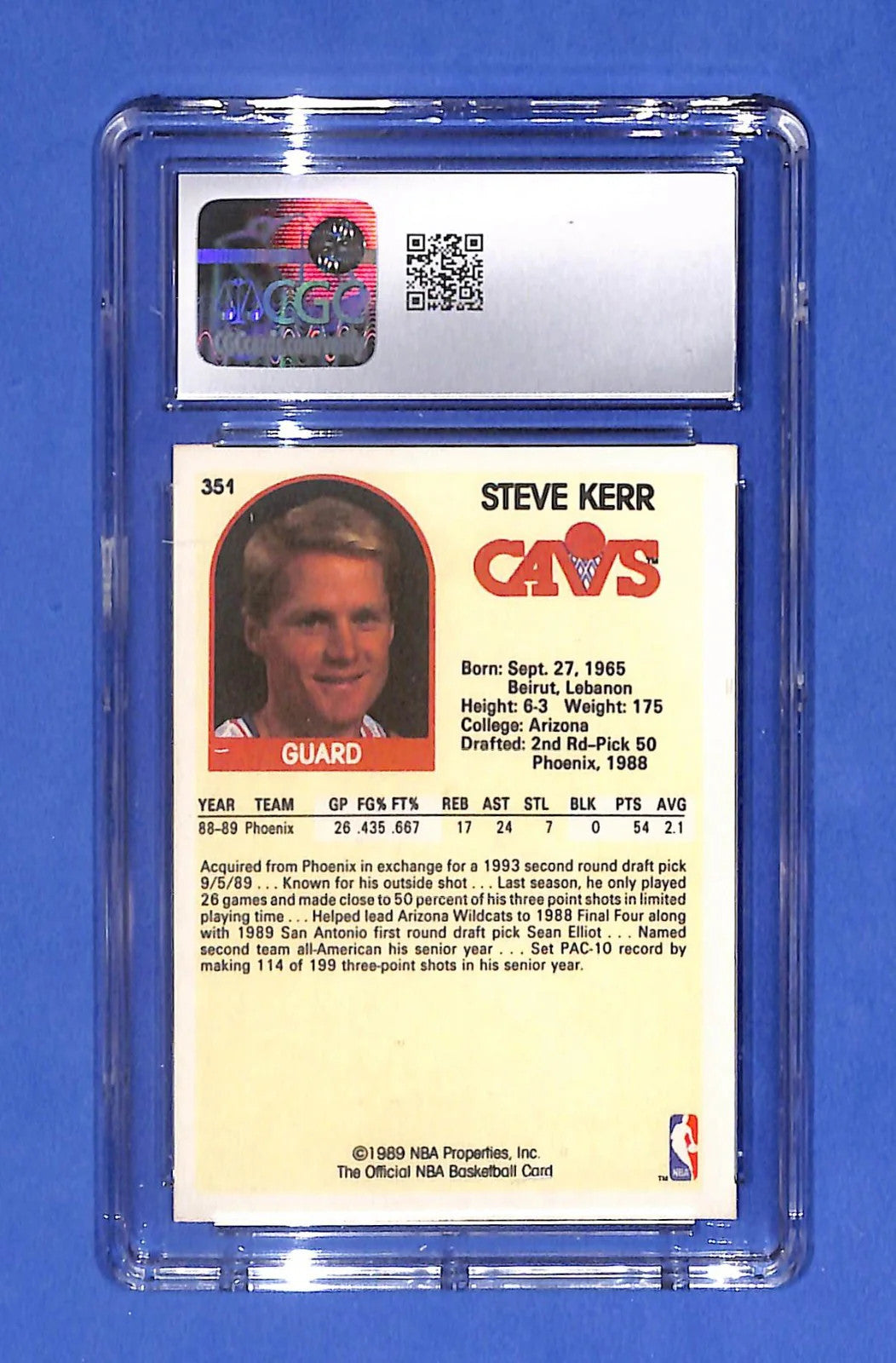 1989-90 NBA Hoops - Steve Kerr #351 (RC) CGC 10 Gem Mint Cleveland Cavaliers