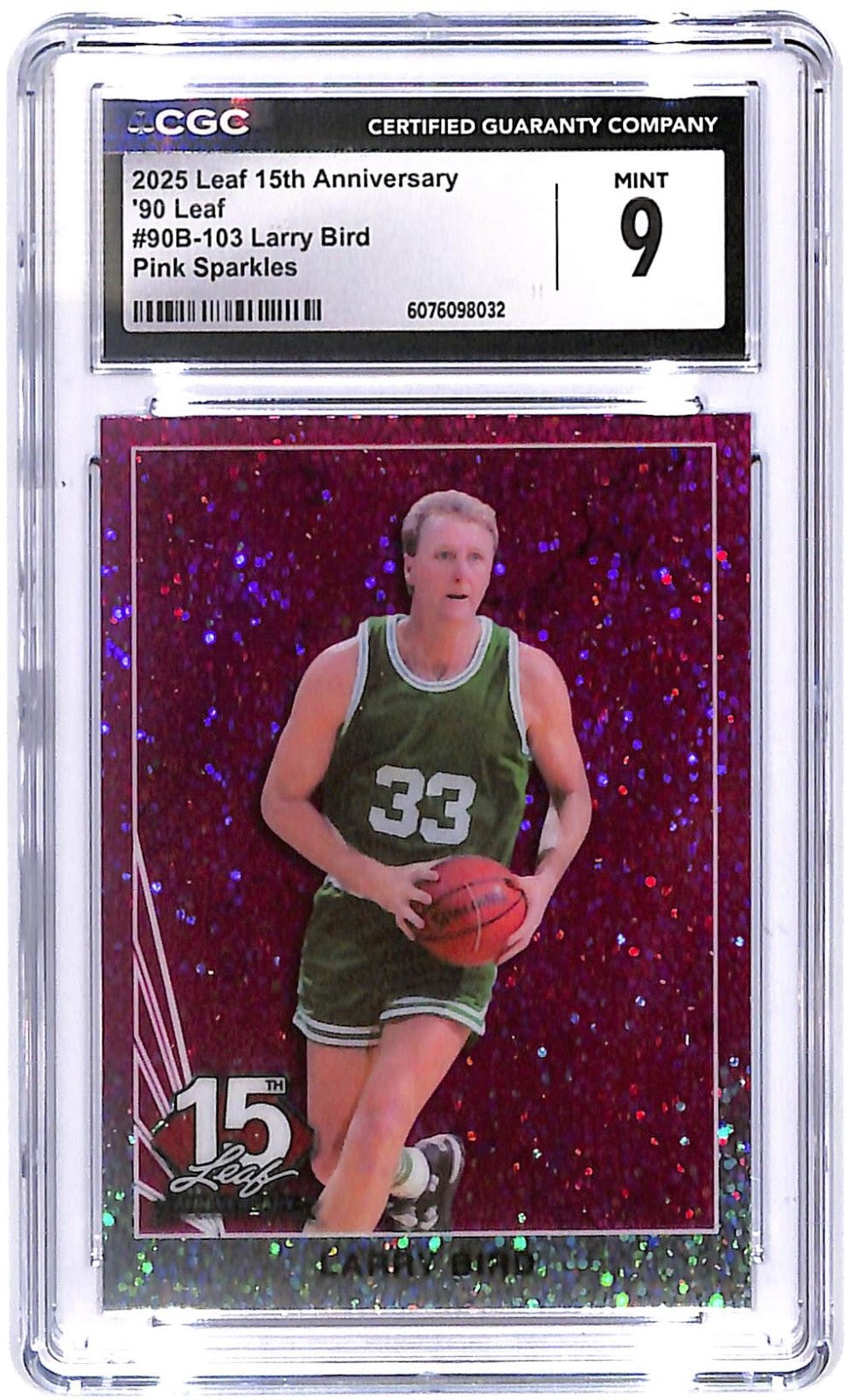 2025 Larry Bird Leaf 15th Anniversary '90 Leaf #90B-103 Pink Sparkles 5/8 CGC 9