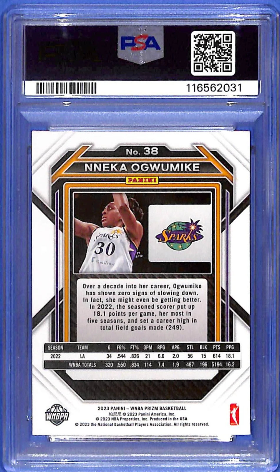 Signed 2023 Panini Prizm WNBA Nneka Ogwumike #38 PSA/DNA Certified Authentic