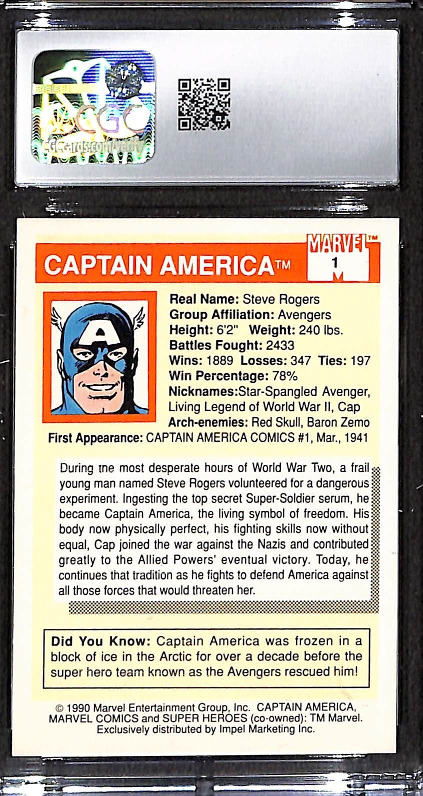 Captain America Marvel Universe Series 1 (1990) Impel #1 CGC 9.5