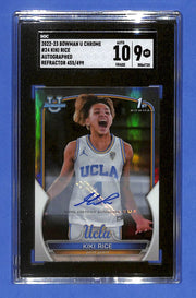 2022-23 Bowman University Chrome Kiki Rice #24 (AU,RC) Refractor #/499 SGC 9